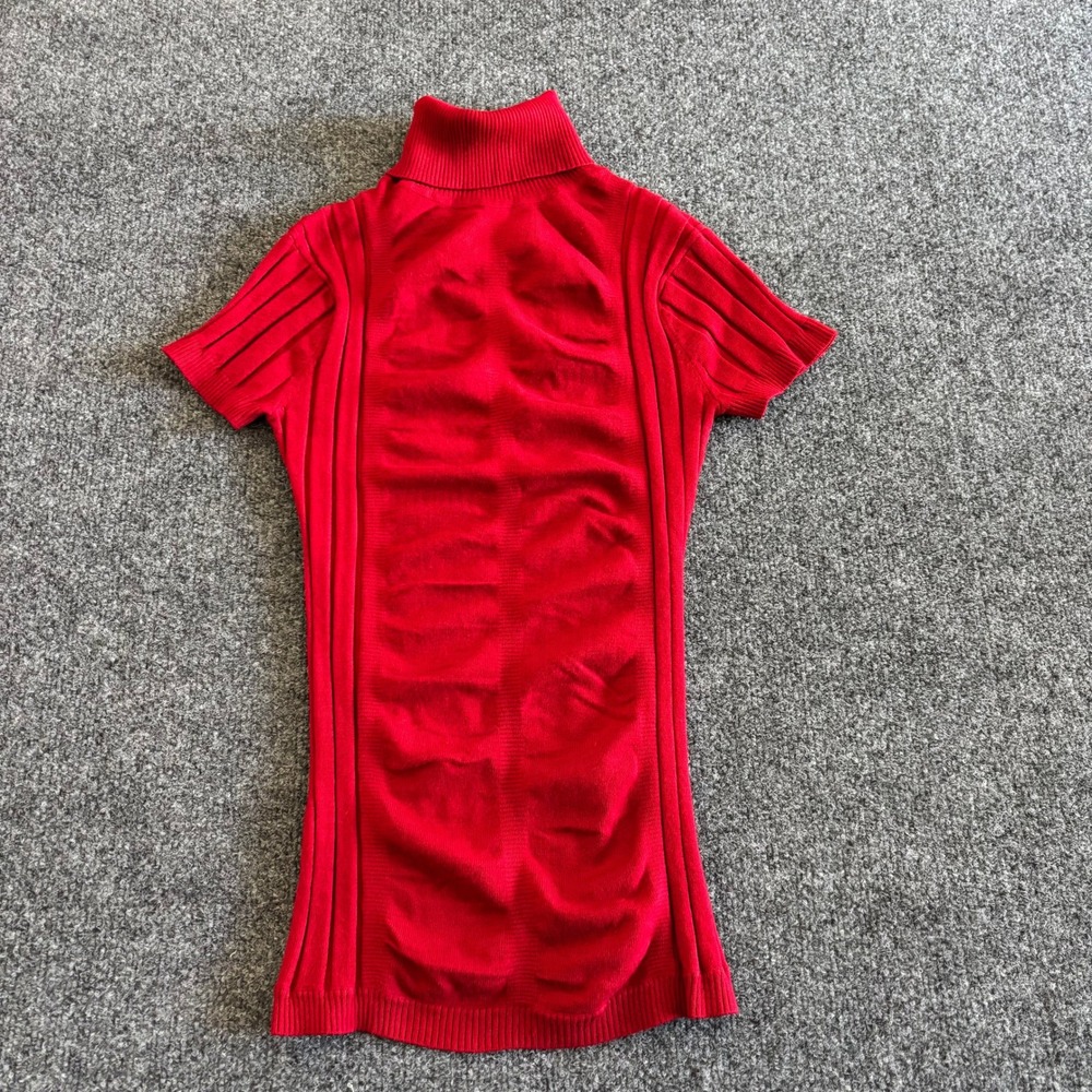 Cache Womens Small Red Ribbed Short Sleeve Turtleneck Sweater RN 74578